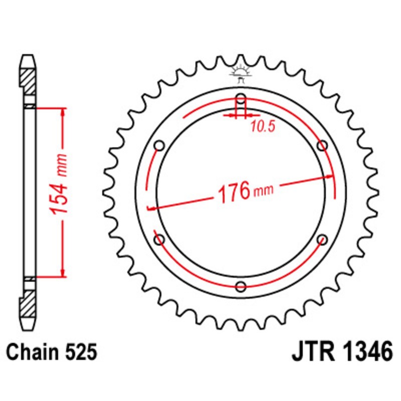 Corona JT SPROCKETS acero estándar 1346 - Paso 525