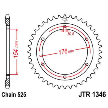 Corona JT SPROCKETS acero estándar 1346 - Paso 525