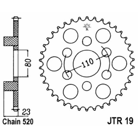 Corona JT SPROCKETS acero estándar 19 - Paso 520