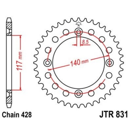 Corona JT 831 de acero con 46 dientes