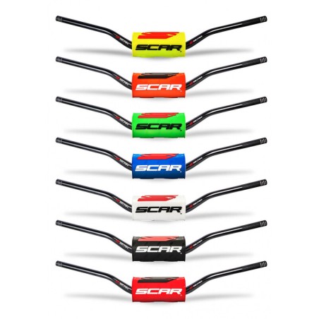 Manillar SCAR O² Low 65/85 Ø28,6mm - Negro / Protector azul oscuro