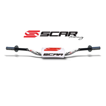 Manillar SCAR O² Color Stewart/Villopoto Ø28,6mm - Blanco / Protector blanco