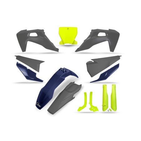Kit de plástica UFO amarillo flúor, azul y gris, Husqvarna TC , todos los modelos, 2019-2021