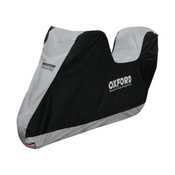 Funda cubremoto para exterior OXFORD Aquatex - Moto / Scooter con baúl - Negro / Plata - M