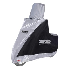 Funda cubremoto para exterior OXFORD Aquatex - Moto / Scooter con pantalla grande - Negro / Plata - S