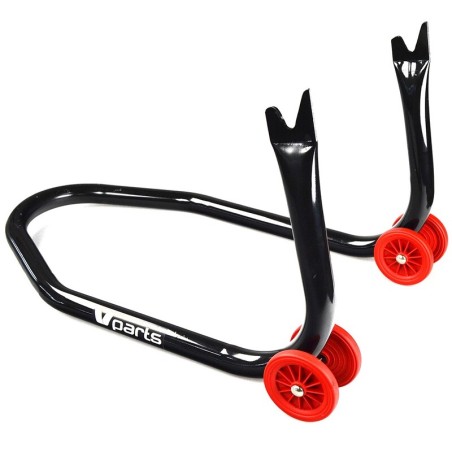 Caballete trasero moto BIHR con soportes en V para diábolos  - Negro y rojo