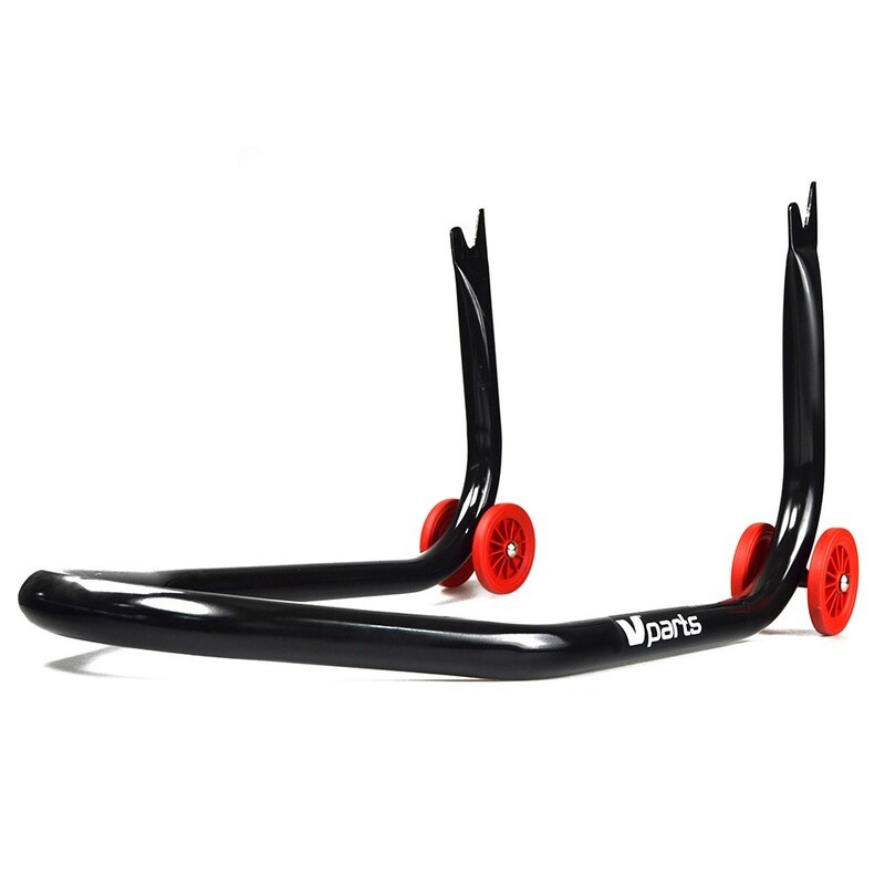 Caballete trasero moto BIHR con soportes en V para diábolos  - Negro y rojo