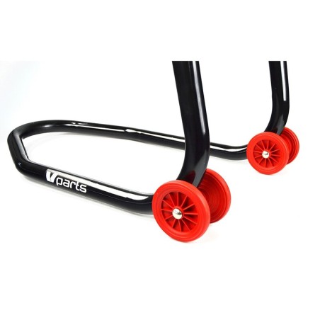 Caballete trasero moto BIHR con soportes en V para diábolos  - Negro y rojo