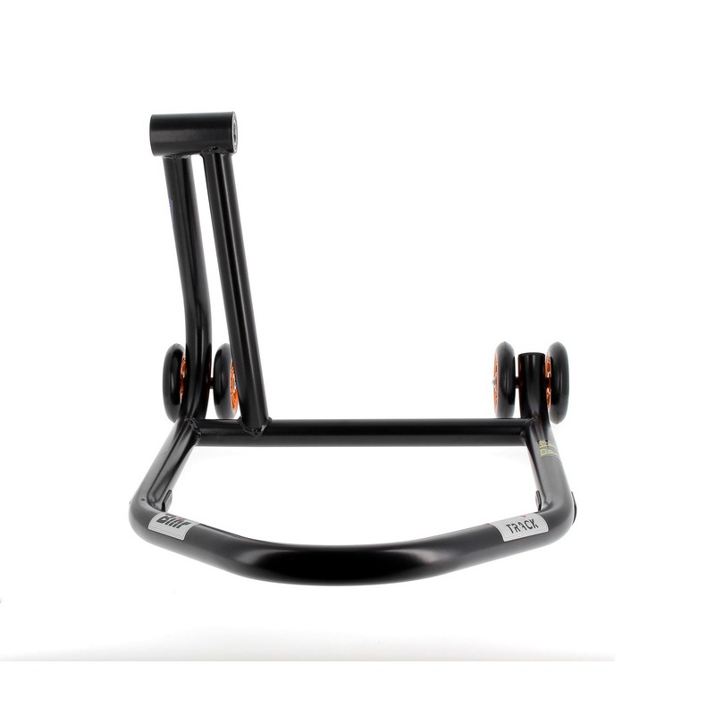 Caballete monobrazo izquierdo BIHR Home Track color negro mate y ruedas naranjas