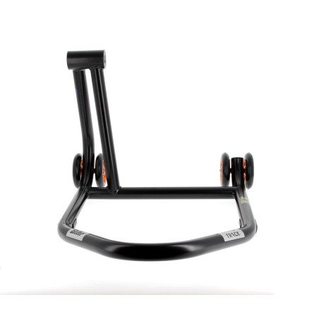 Caballete monobrazo izquierdo BIHR Home Track color negro mate y ruedas naranjas