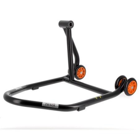 Caballete monobrazo izquierdo BIHR Home Track color negro mate y ruedas naranjas