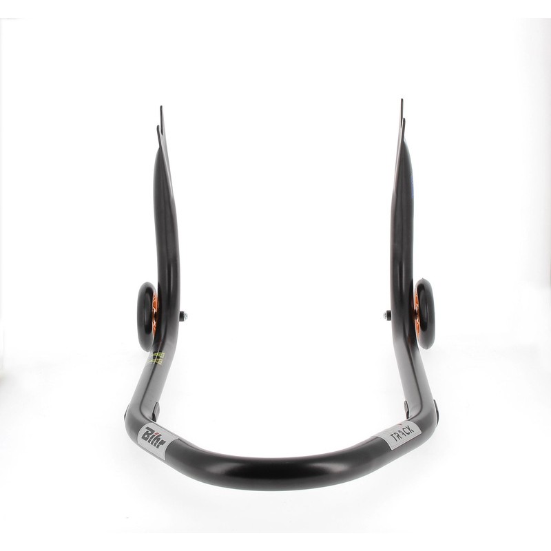 Caballete trasero BIHR Home Track soporte en "V" para diábolos, color negro mate ruedas naranjas