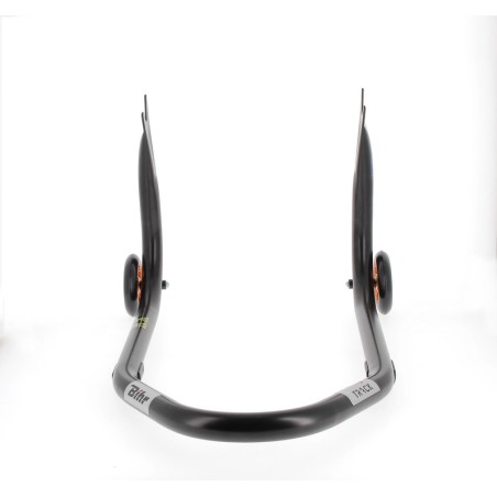 Caballete trasero BIHR Home Track soporte en "V" para diábolos, color negro mate ruedas naranjas