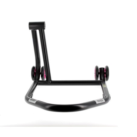 Caballete monobrazo izquierdo BIHR Home Track color negro mate y ruedas rosas