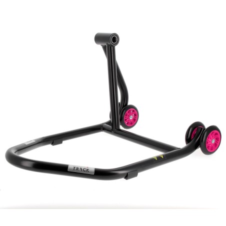 Caballete monobrazo izquierdo BIHR Home Track color negro mate y ruedas rosas