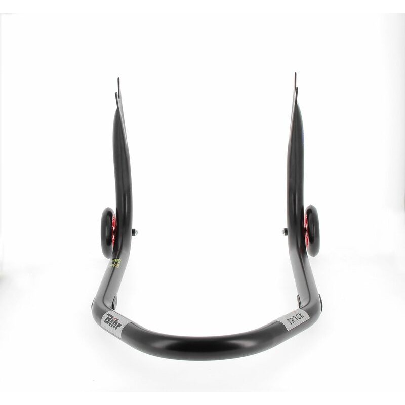 Caballete trasero BIHR Home Track soporte en "V" para diábolos, color negro mate ruedas rojas