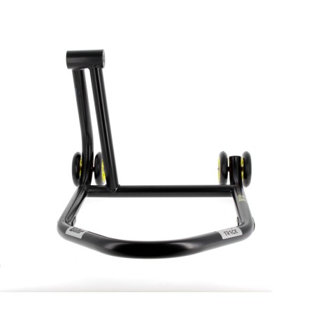 Caballete monobrazo izquierdo BIHR Home Track color negro mate y ruedas amarllas