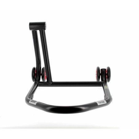 Caballete monobrazo izquierdo BIHR Home Track color negro mate y ruedas rojas