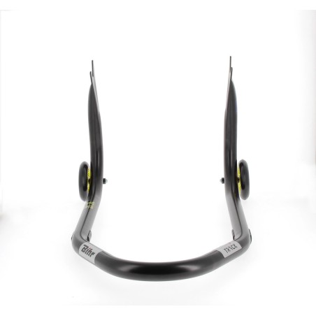 Caballete trasero BIHR Home Track soporte en "V" para diábolos, color negro mate ruedas amarillas