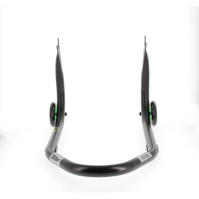Caballete trasero BIHR Home Track soporte en "V" para diábolos, color negro mate ruedas verdes