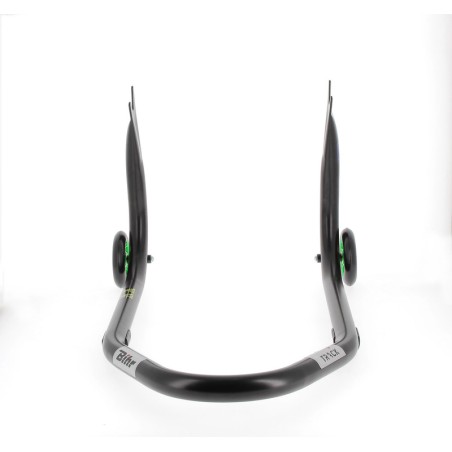 Caballete trasero BIHR Home Track soporte en "V" para diábolos, color negro mate ruedas verdes