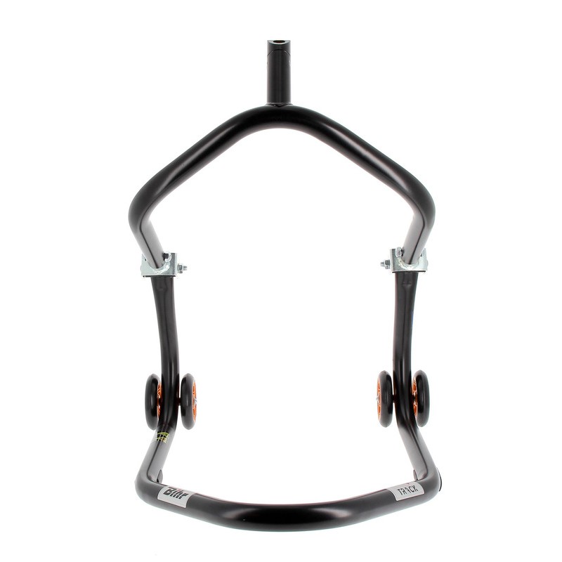 Caballete delantero al chasis BIHR Home Track color negro mate y ruedas naranja