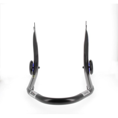 Caballete trasero BIHR Home Track soporte en "V" para diábolos, color negro mate ruedas azules