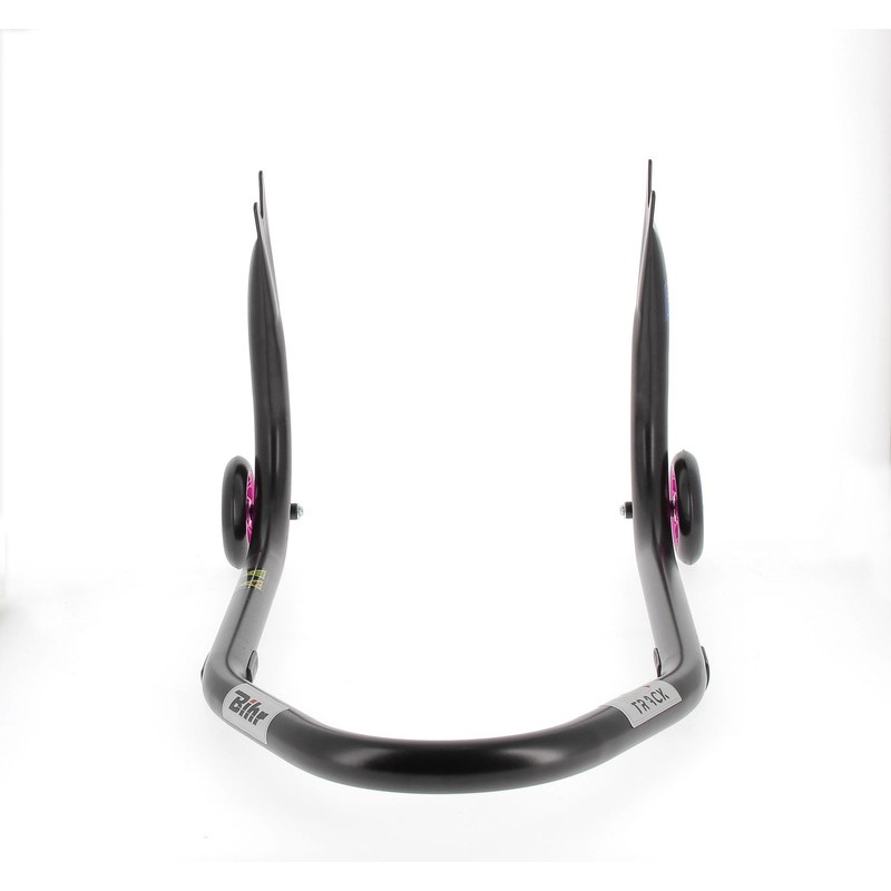 Caballete trasero BIHR Home Track soporte en "V" para diábolos, color negro mate ruedas rosas