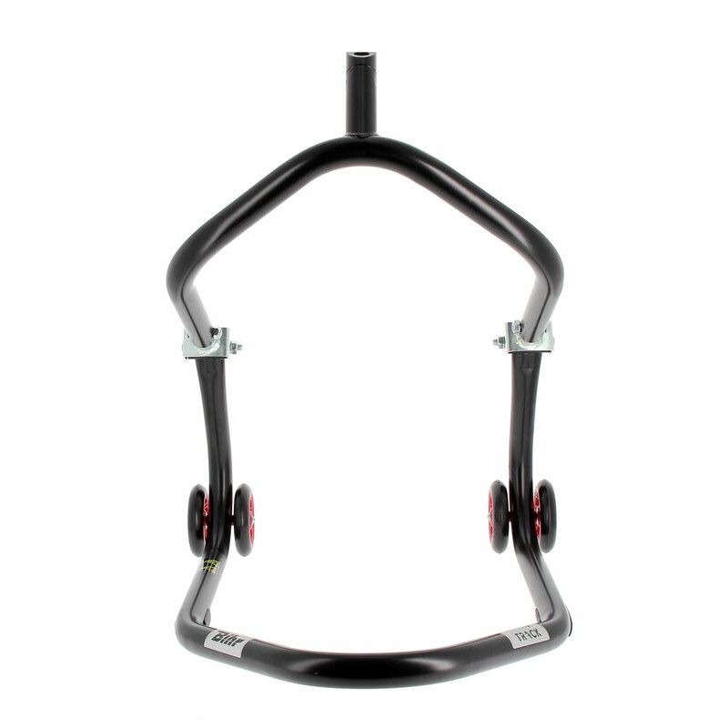 Caballete delantero al chasis BIHR Home Track color negro mate y ruedas rojas