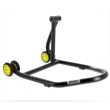 Caballete monobrazo derecho BIHR Home Track color negro mate y ruedas amarillas