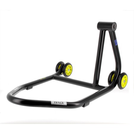 Caballete monobrazo derecho BIHR Home Track color negro mate y ruedas amarillas