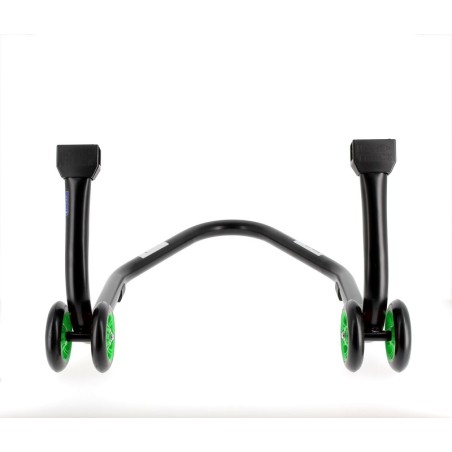 Caballete trasero BIHR Home Track soporte en "V" color negro mate y ruedas verdes