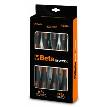 BETA TOOLS Set of 8 slotted and Phillips screwdrivers
