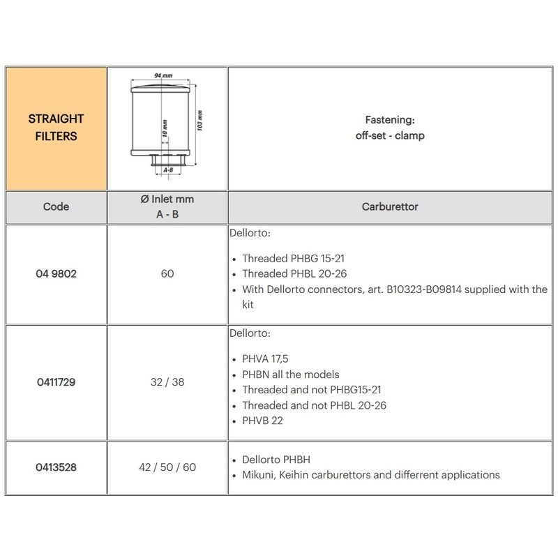 MALOSSI Airfilter RED E13 With ø 42/50/60 Slanted 25° For Carburetor PHBH - Mikuni - Keihin