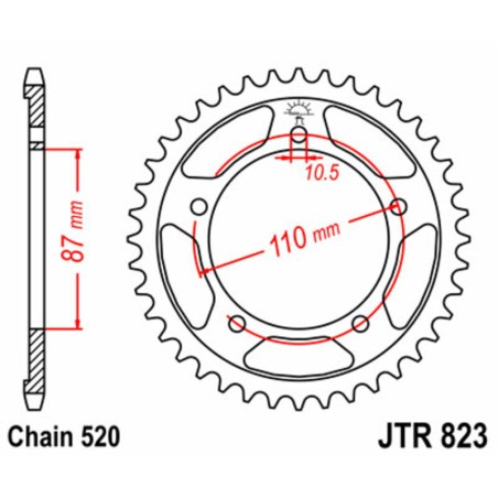 Corona JT SPROCKETS acero estándar 823 - Paso 520