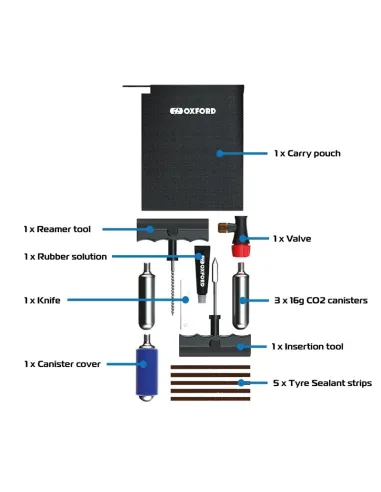 Kit de reparación de neumáticos OXFORD CO2 Nº 1
