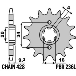 Piñón PBR acero estándar 2361 - Paso 428