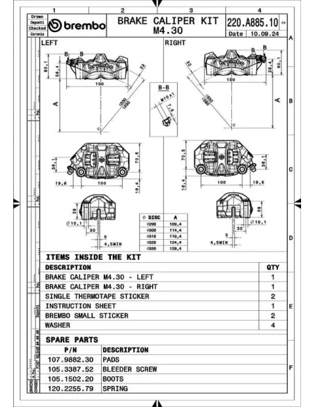Pinza de freno delantero radial BREMBO UPGRADE M50 4 pistones Ø30 mm