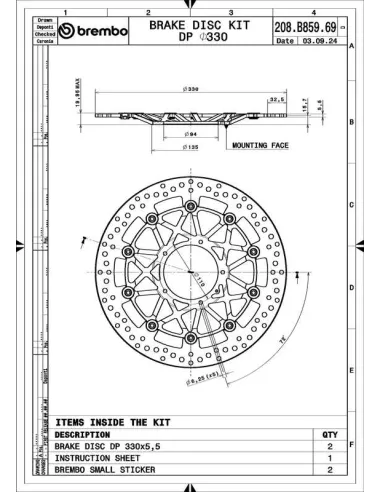 Discos de freno BREMBO UPGRADE - SUPERSPORT - 208B85969 - 2 piezas