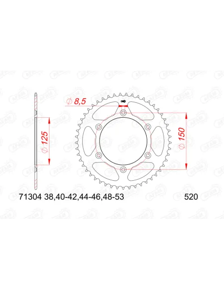 Piñón AFAM acero con goma anti-ruido 73303NR - 520