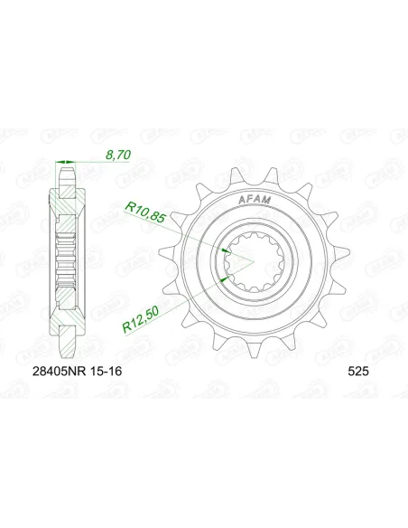 Piñón AFAM acero con goma anti-ruido 28405NR - 525