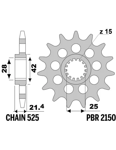 Piñón PBR acero estándar 2150 - 525