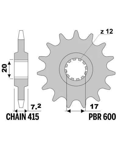 Piñón PBR acero estándar 600 - 415