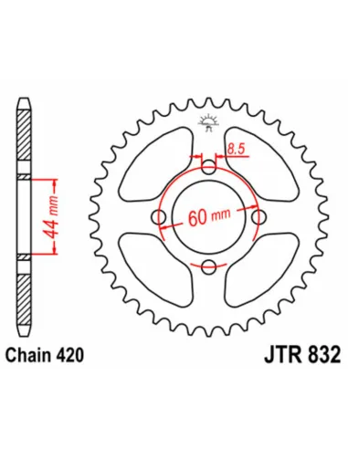 Corona JT SPROCKETS acero estándar 832 - Paso 420