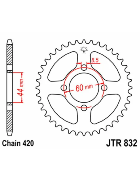 Corona JT SPROCKETS acero estándar 832 - Paso 420
