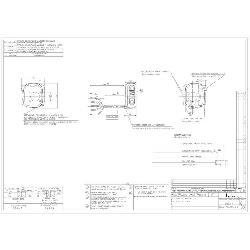 Botón on/off con arranque 9A Domino negro 0351AB.9A
