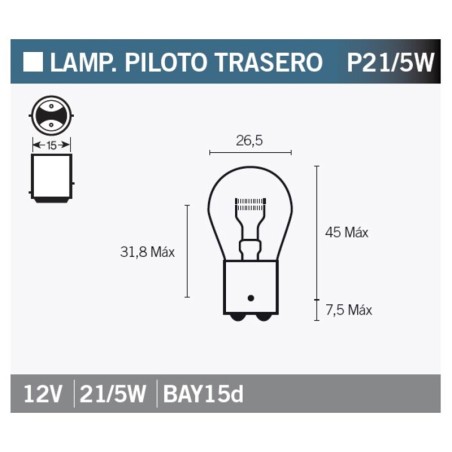Lámpara V PARTS 12V 21 / 5W ROJA - 10 uds