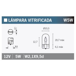 Lámpara V PARTS 12V 5W W5W - 10 uds