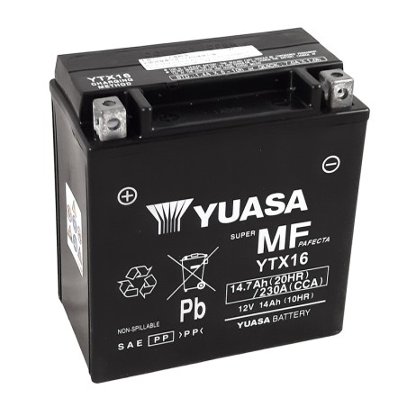 Batería YUASA W/C activada de fábrica sin mantenimiento -  YTX16 (FA)