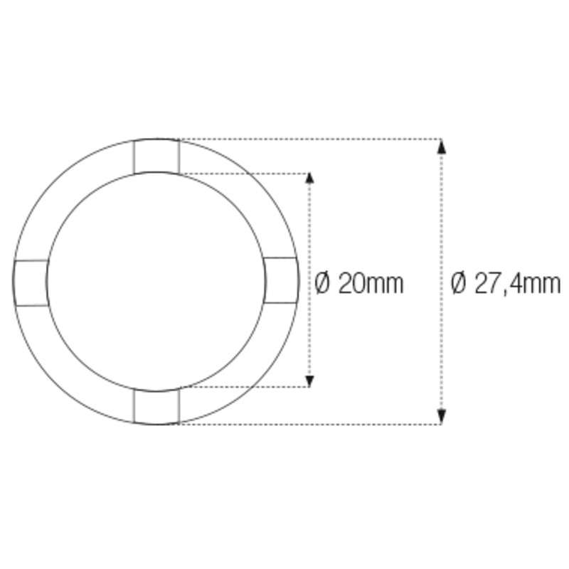 Vaso almenado cilíndrico para eje oscillante/chasis JMP Øint20mm /Øext27,4mm 4 muescas BMW